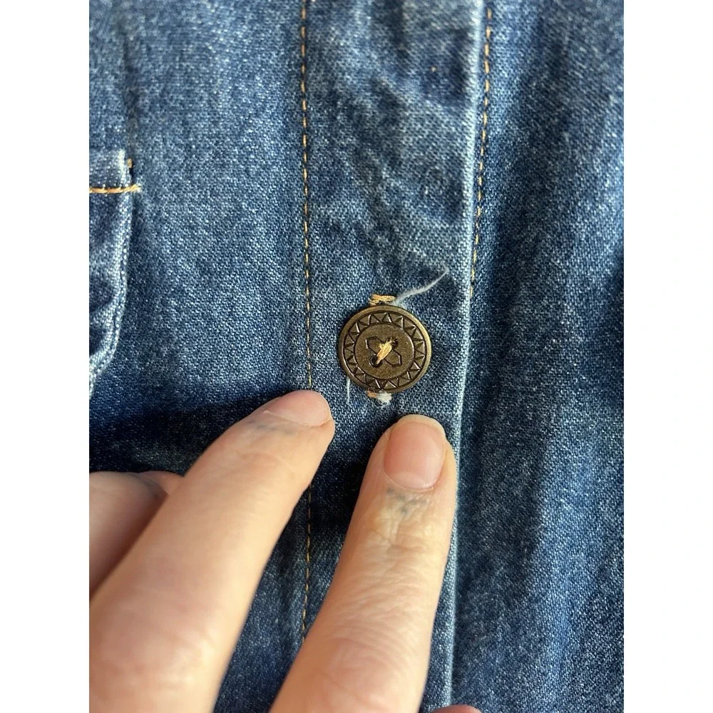 Vintage Miss & Mrs Denim Midi Shirt Dress L Cowgirl Novelty Studded Rhinestone - Picture 6 of 11